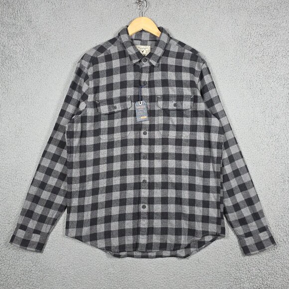 American Eagle Flannel Shirt Mens Size Large nGray Black Plaid Brushed Rugged NW - Picture 1 of 11